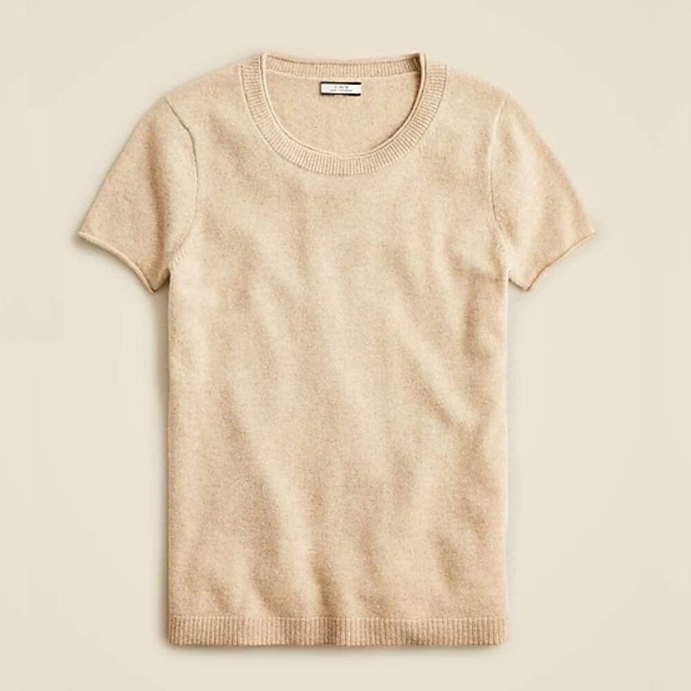 J. Crew Short Sleeve Scoop Neck Sweater in Beige